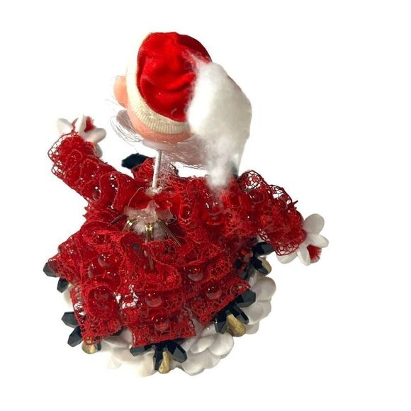 Beaded Lot 5 Handmade Christmas Ornaments Angels Santa Candy Cane Wreath Retro - Picture 4 of 15